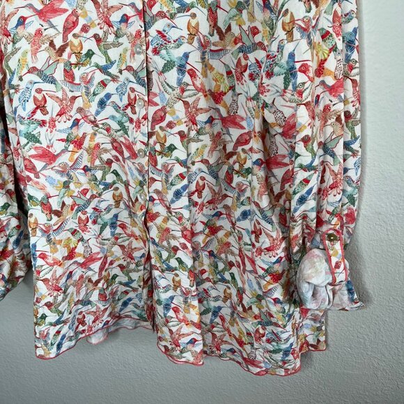 John Mark Hummingbird Print Button Up Art to Wear Shirt Large - Picture 4 of 10